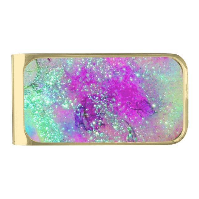 GARDEN OF THE LOST SHADOWS -pink purple violet Gold Finish Money Clip (Front)