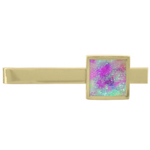 GARDEN OF THE LOST SHADOWS _pink purple violet Gold Finish Tie Clip