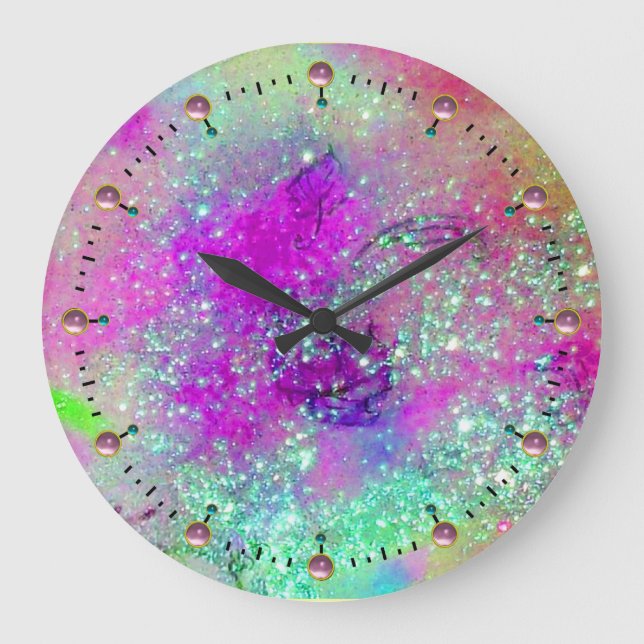 GARDEN OF THE LOST SHADOWS -pink purple violet Large Clock (Front)