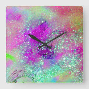 GARDEN OF THE LOST SHADOWS -pink purple violet Square Wall Clock