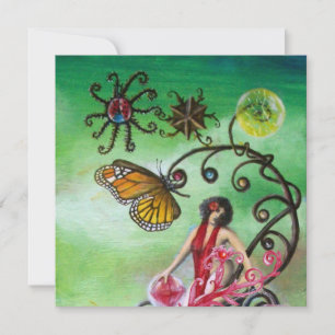 GARDEN OF THE MELISSA 2, bright red ,pink green Invitation