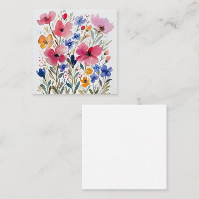 Garden of Watercolor Flower Blossoms Note Card (Front/Back)
