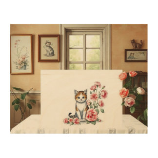 Garden of Whiskers: A Calico's Blossoming Charm Wood Wall Art