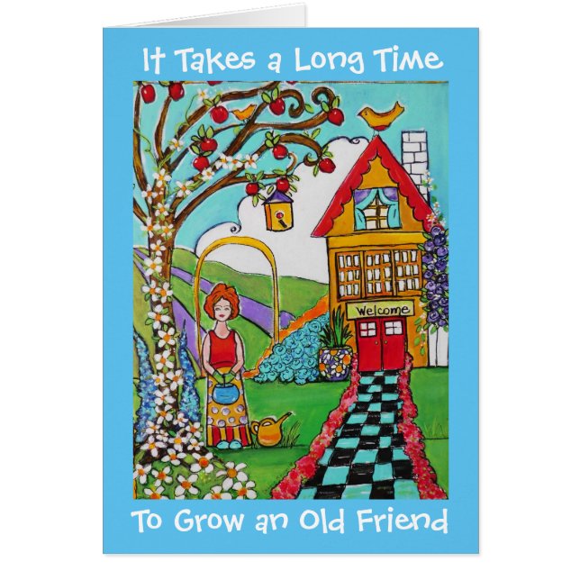 Garden Old Friends Whimsical Flowers Gardener Card (Front)