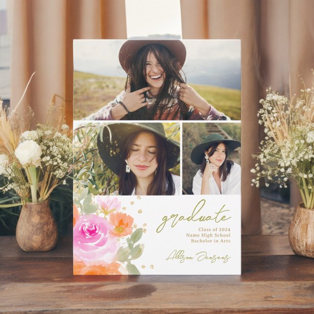 Garden orange wildflowers 3 photos graduation announcement (Garden orange wildflowers 3 photos graduation announcement)