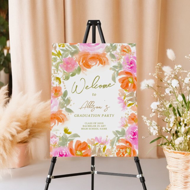 Garden orange wildflowers welcome graduation foam board (Garden orange wildflowers welcome graduation foam board)