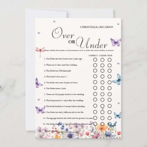 Garden Over or under bridal shower game Card