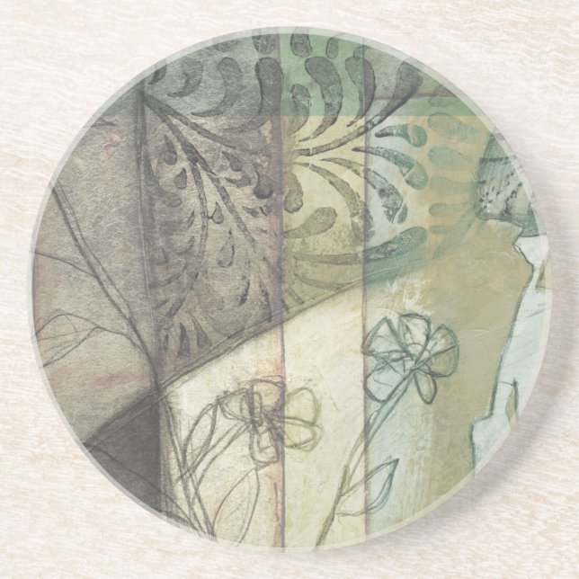 Garden Panel with Leaves, Flowers, and Grass Drink Coaster (Front)