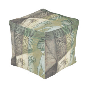 Garden Panel with Leaves, Flowers, and Grass Pouf