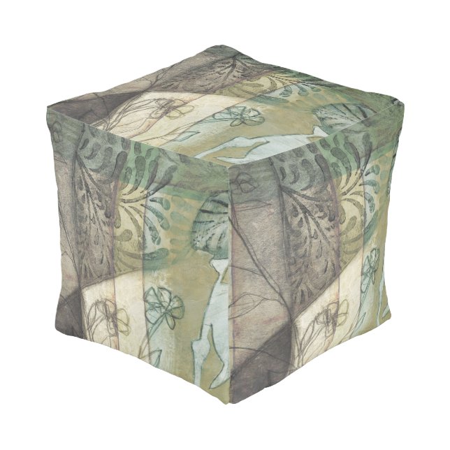 Garden Panel with Leaves, Flowers, and Grass Pouf (Angled Front)