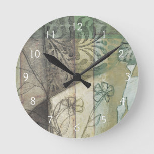 Garden Panel with Leaves, Flowers, and Grass Round Clock