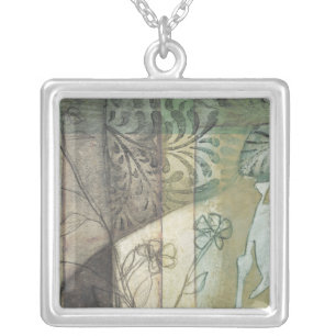 Garden Panel with Leaves, Flowers, and Grass Silver Plated Necklace