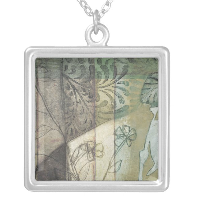 Garden Panel with Leaves, Flowers, and Grass Silver Plated Necklace (Front)