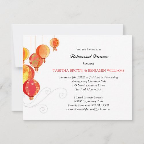 Gold + Red Paper Lanterns Elegant Rehearsal Dinner Personalized Announcement