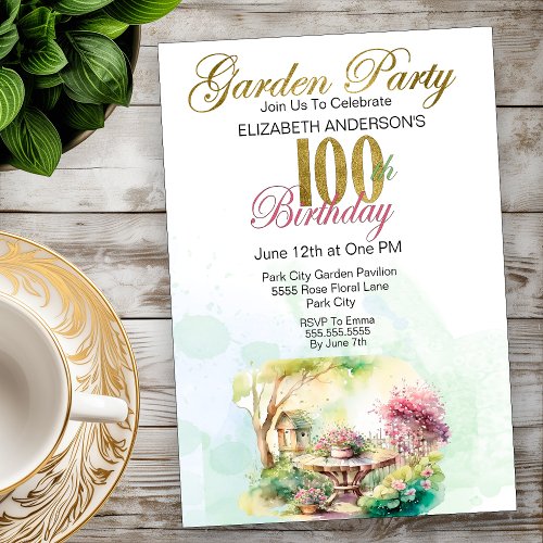 Garden Party 100th Birthday  Invitation