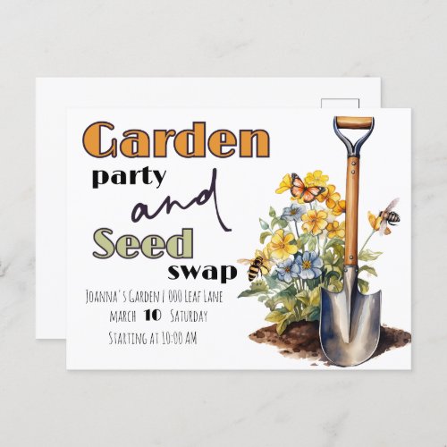 Garden Party and Seed Swap Invitation Postcard