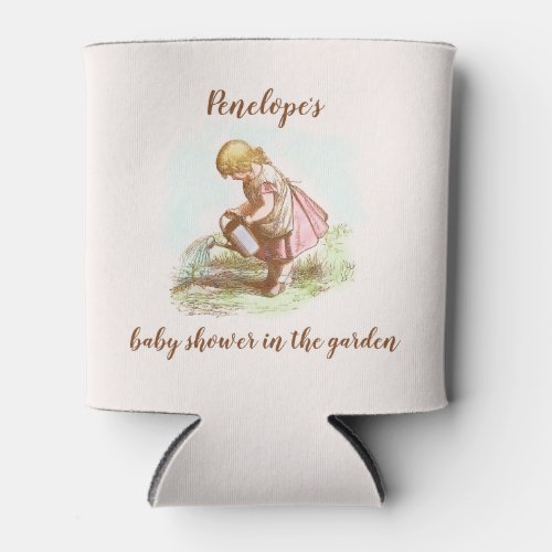 Garden Party Baby Shower Vintage Child Drawing  Can Cooler