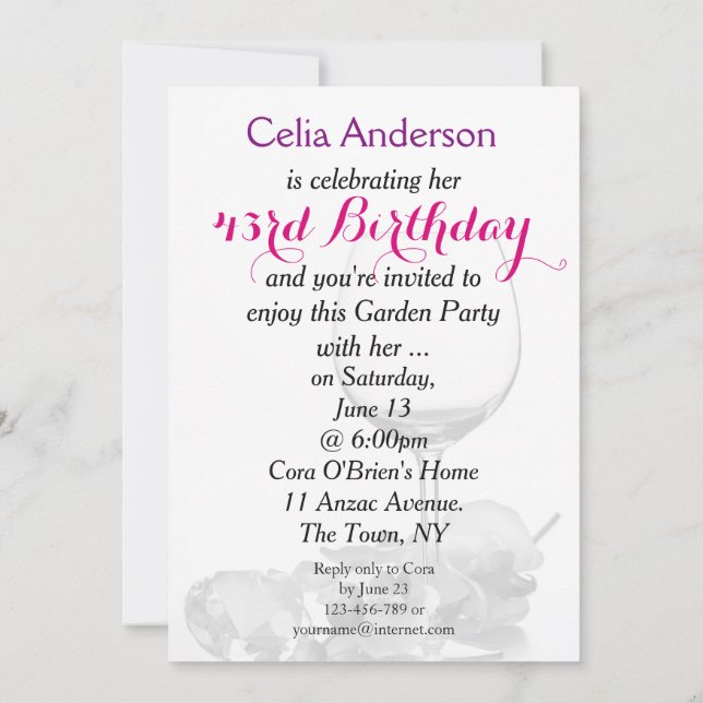 Garden Party Birthday Celebration Invitation (Back)
