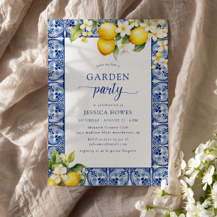 Garden Party Blue & Lemons Bridal Shower Invitation