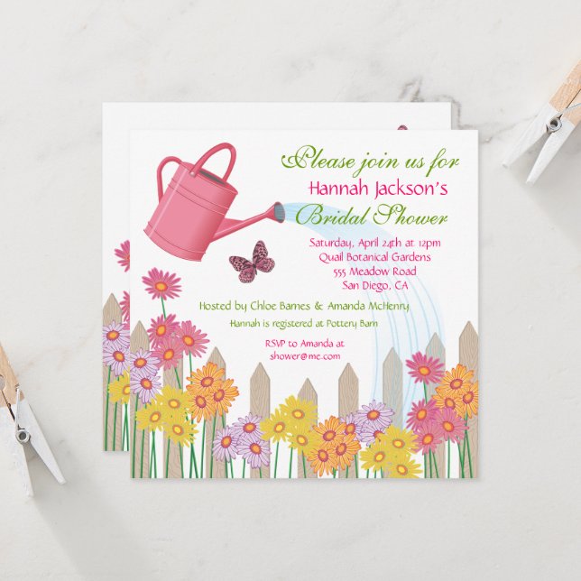 Garden Party Bridal Shower Invitation (Front/Back In Situ)