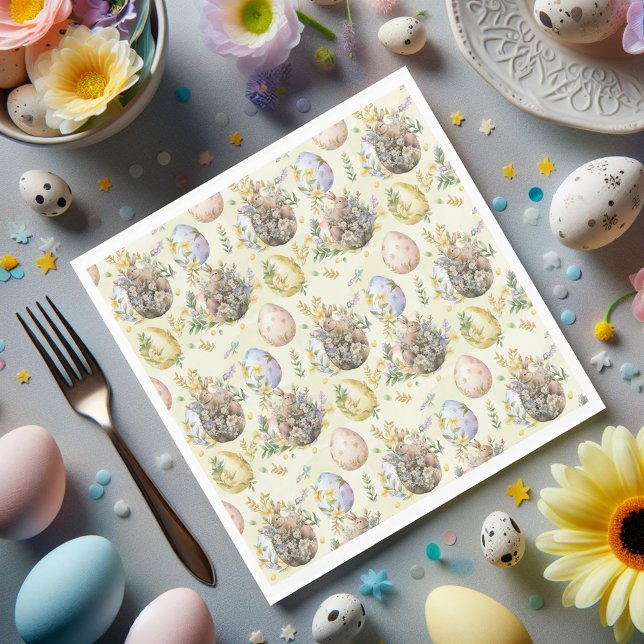 Garden Party Bunny Celebration Yellow Napkins (Creator Uploaded)
