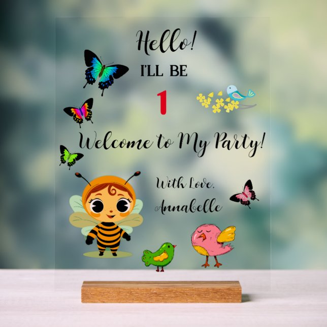 Garden Party Children Celebration Acrylic Sign (Neutral)