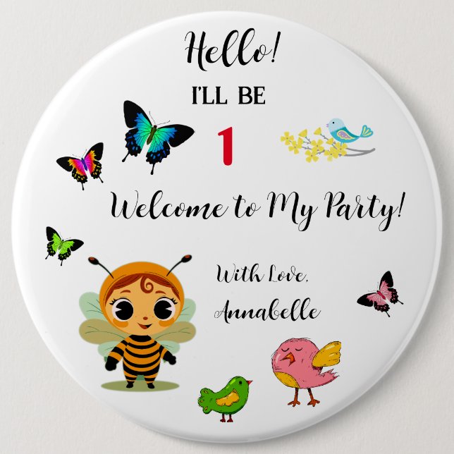 Garden Party Children Celebration Button (Front)