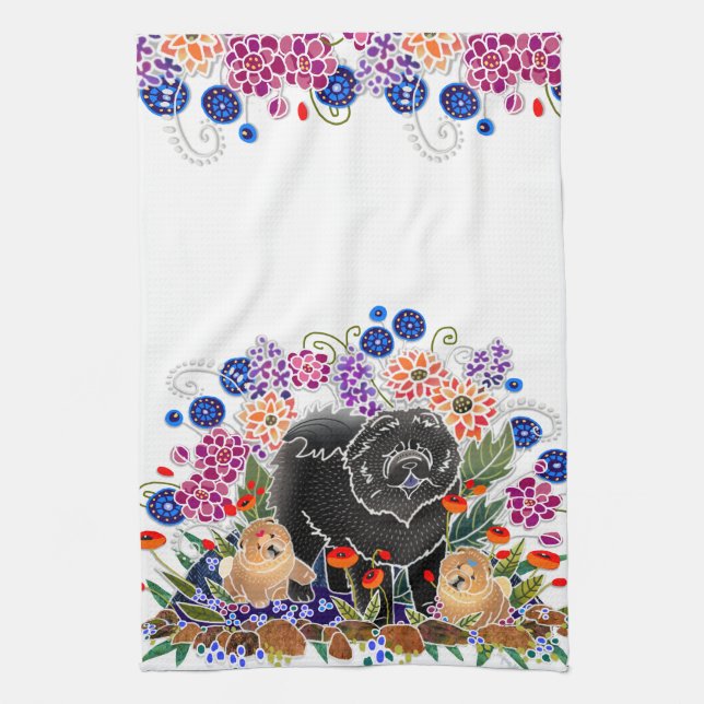 GARDEN PARTY chow  kitchen towel  white background (Vertical)