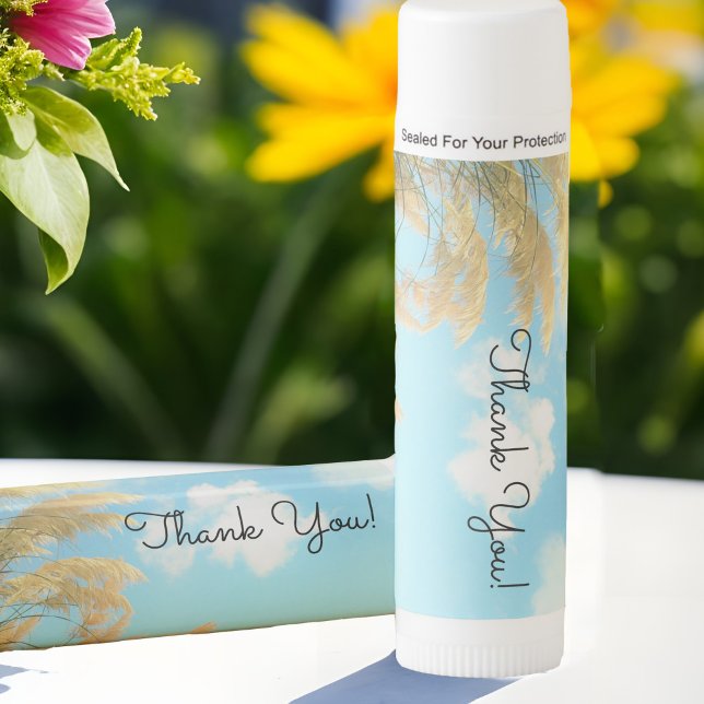 Garden Party Favor Late Summer Pampas Grass Blue Lip Balm (Outdoor wedding lip balm favors inspired by blue skies, fluffy clouds, and gentle pampas grass.)