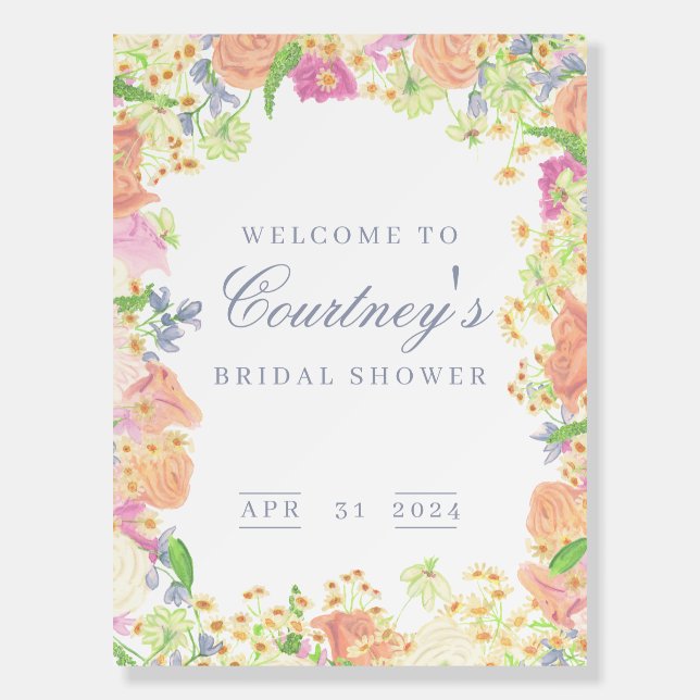 Garden Party Floral Bridal Shower Welcome Foam Board (Front)