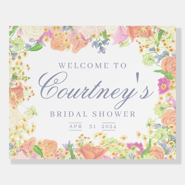 Garden Party Floral Bridal Shower Welcome Foam Board (Front)