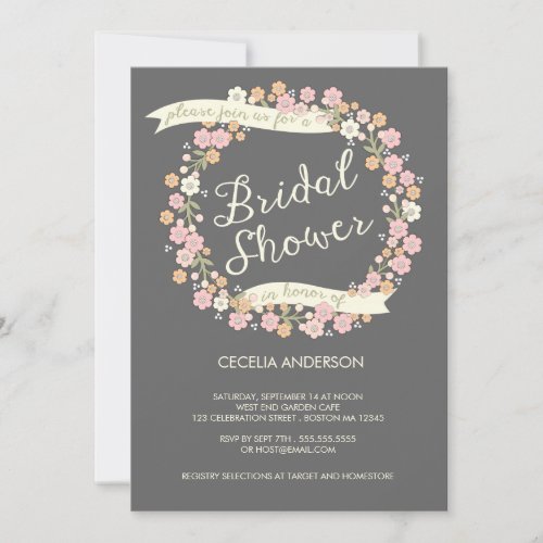 Garden Party Floral Wreath Bridal Shower Blush Invite