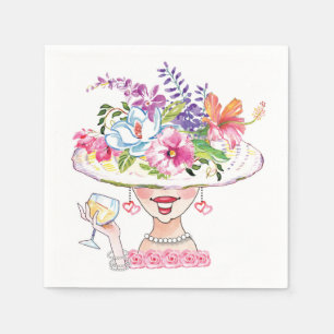 Garden Party Flower Hat Lady _White Wine Napkins