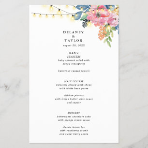 Garden Party, Flowers and Twinkle Lights Menu Flyer