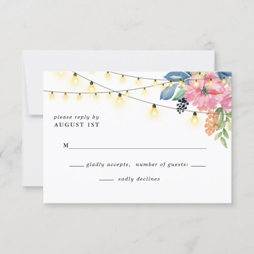 Garden Party Flowers and Twinkle Lights Wedding RSVP Card