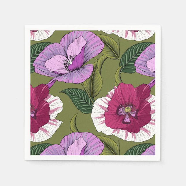 Garden Party green pink purple flowers  Napkins (Front)