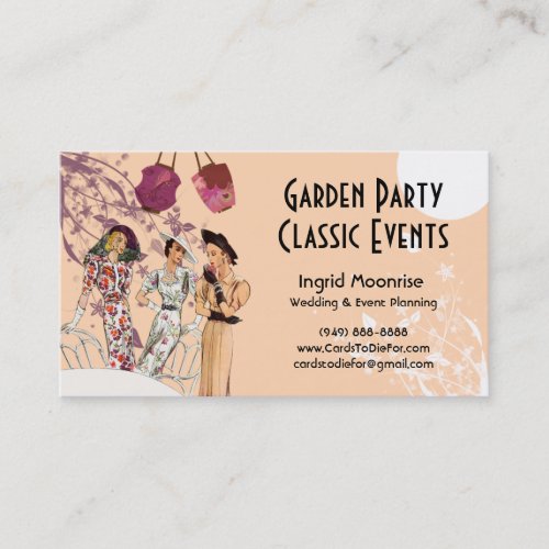 Garden Party in Peach and Plum Business Card Templates
