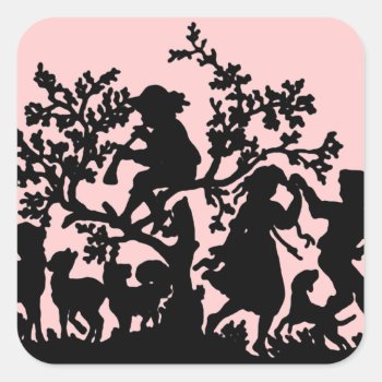 Garden Party In Pink And Black Square Sticker by LeFlange at Zazzle