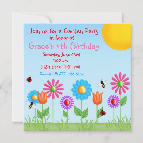 Garden Party Ladybug  Birthday Invitations