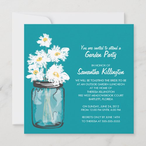 Garden Party Mason Jar &amp; White Daisies Personalized Invitation