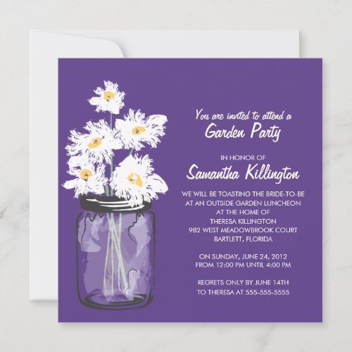 Garden Party Mason Jar &amp; White Daisies Invitation
