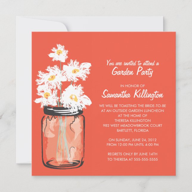 Garden Party Mason Jar & White Daisies Invitation (Front)