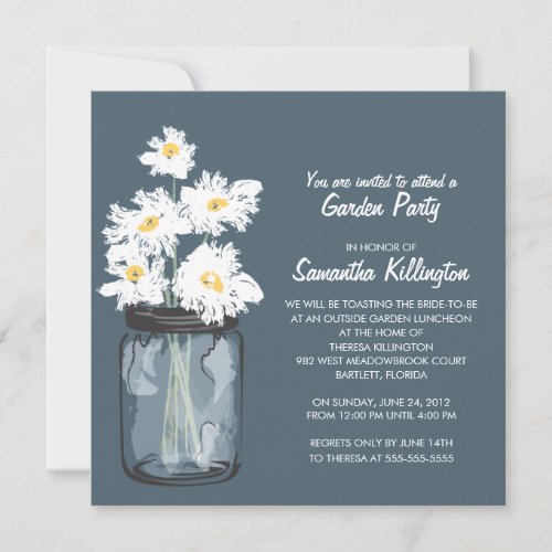 Garden Party Mason Jar &amp; White Daisies Custom Announcements