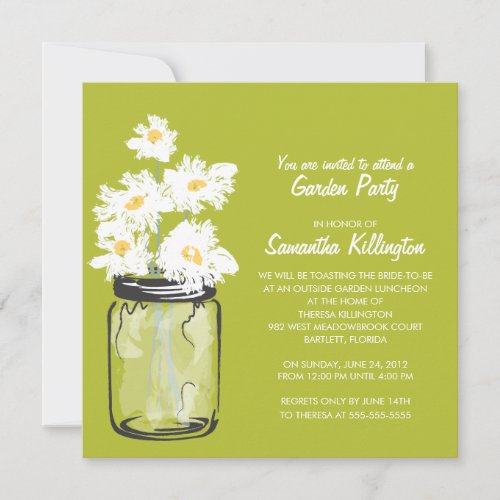 Garden Party Mason Jar &amp; White Daisies Custom Announcement