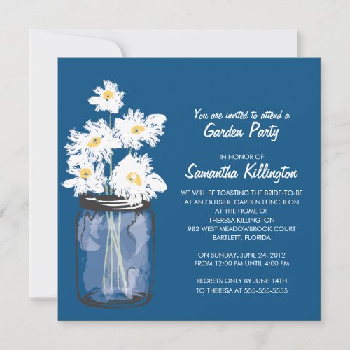 Garden Party Mason Jar &amp; White Daisies Personalized Invitations