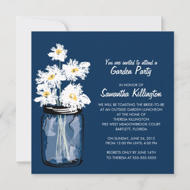 Garden Party Mason Jar & White Daisies Invitation (Front)