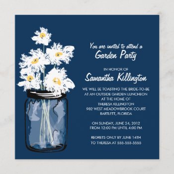 Garden Party Mason Jar & White Daisies Invitation by labellarue at Zazzle