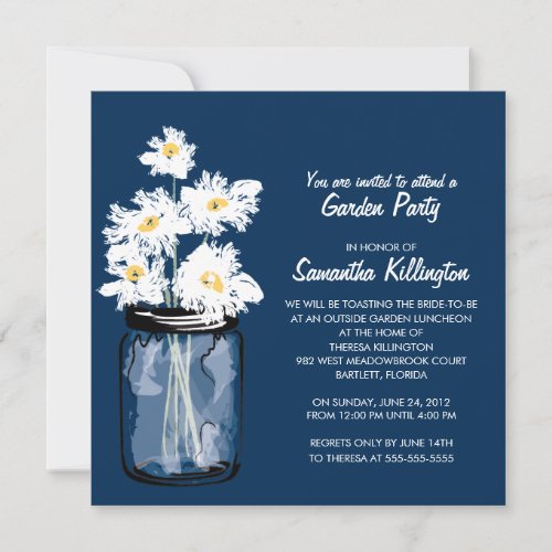 Garden Party Mason Jar  White Daisies Invitation