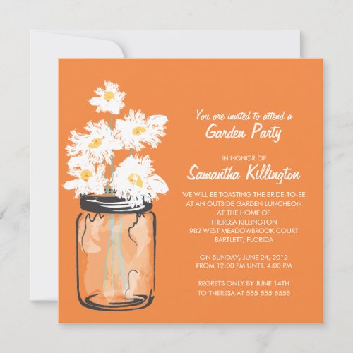 Garden Party Mason Jar &amp; White Daisies Personalized Invitations