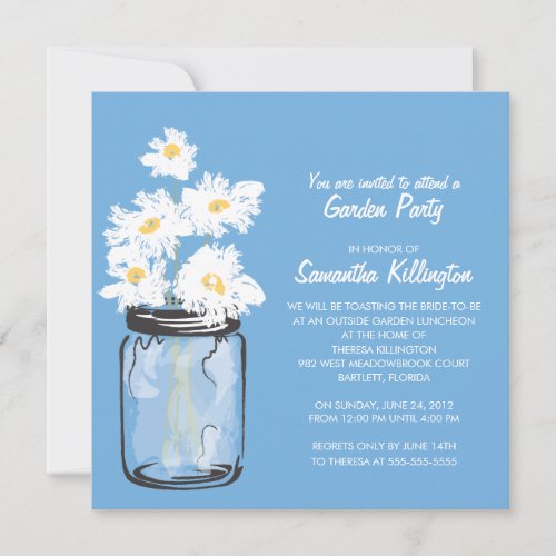 Garden Party Mason Jar &amp; White Daisies Custom Invites